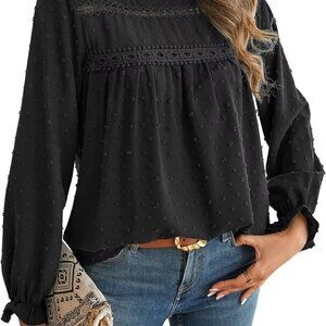 Womens Boho Tops Long Sleeve Shirts For Women Cute Crewneck Blouse Dressy Casual